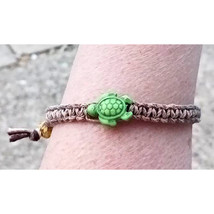 Green Turtle   Adjustable Hemp Bracelet   Handmade Stackable Jewelry - £7.83 GBP