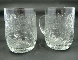Princess House Fantasia Poinsettia Crystal Coffee Cup Mug Clear Set of 2 - £13.58 GBP
