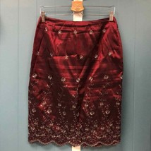 Liz Claiborne shiny burgundy skirt with embroidered silver flowers sequi... - £27.14 GBP