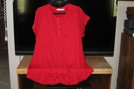 Just Fab (New) Red Knit Top - Henley Style - Short Sleeves, Round Hem - Sz 3X - £19.22 GBP