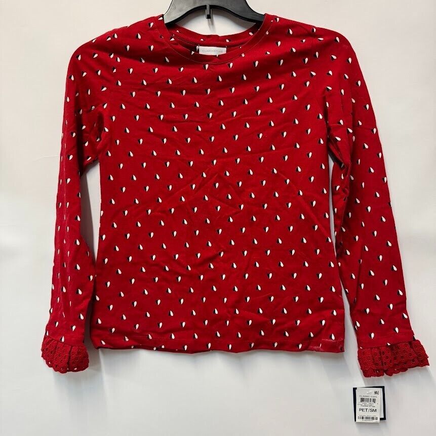 Charter Club Women Petite PS Red Dual Color Heart Crew Neck Ruffle Top N... - $7.84