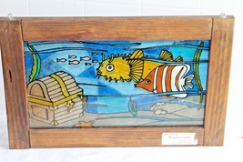 Hand-crafted by Beverly Carter Painted Glass Sea Fish Window Pane Sun Ca... - $135.63