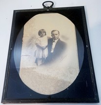 Very Odd Photograph from 1911 Child Pulling Tie of Papa -Metal Frame und... - $19.64