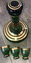 Glass Decanter with 3 Glasses Vintage Green in Color with Gold &amp; Frosted... - $58.82 CAD