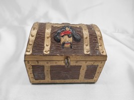 Old Vtg Pirate Metal Treasure Chest Coin Still Bank Skull &amp; Bones Trinket Booty - £31.64 GBP