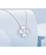 Platinum 925 Sterling Silver Lucky Four-Leaf Heart Clover Pendant Necklace - £39.61 GBP