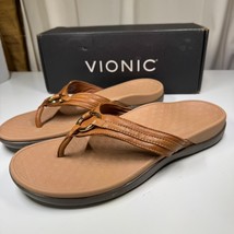 Vionic Womens Tide Aloe Flip Flops Size 10 Mocha Leather Sandals Comfort - $113.00