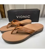 Vionic Womens Tide Aloe Flip Flops Size 10 Mocha Leather Sandals Comfort - $154.55 CAD