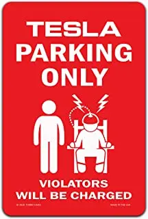 House Home Voss Collectables Tesla Car Reserved Parking only Aluminum Sign with  - £29.57 GBP