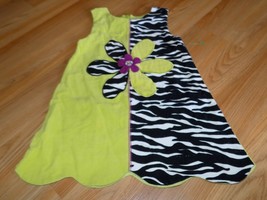 Size 4 Bonnie Jean Jumper Dress Lime Green Black White Zebra Stripe Flower EUC - £11.18 GBP