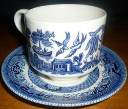 CHURCHILL SMALL CUP &amp; SAUCER SET BLUE WILLOW ENGLAND BLUEWARE - $4.00