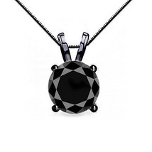 2CT Stylish Black Diamond 4 Prong 14K BG Solitaire Necklace Box Chain - $235.12