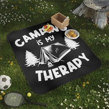 Camping is my Therapy Picnic Blanket, Black and White Tent Illustration, Soft Mi - £48.88 GBP