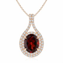 ANGARA Oval Garnet Double Halo Loop Pendant in 14K Solid Gold | 18&quot; Chain - £1,544.59 GBP