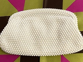 Vintage Lumured White Beaded Wide Mouth Hinge Open Clutch Purse 1950s - $39.20