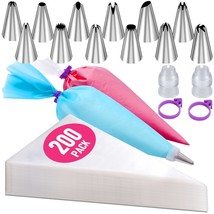 200Pcs Piping Bags And Tips Set, 12 Inch Pastry Bags, Cakes Decorating K... - £10.97 GBP
