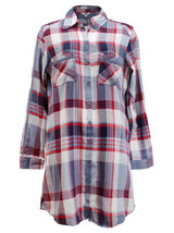 Women&#39;s Long Sleeve Collared Button Up Long Plaid Shirt Dress - S - £15.26 GBP