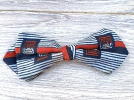 RETRO U-Clasp NY Mens Bow Tie Blue Red Stripe Print Rayon Clip On Vintag... - $792.94 MXN