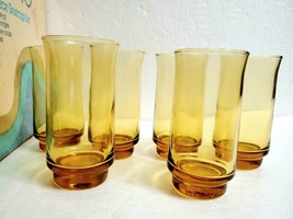 Vtg Anchor Hocking ESPRIT Honey Gold 12 Oz Tumblers Beverage Glasses - S... - £27.05 GBP