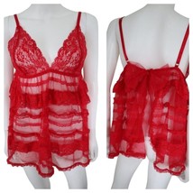 Victoria’s Secret Ruffle Lace Babydoll Open Bow Back Lingerie in Red Size Small - $23.74