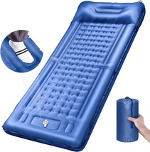 Blue Camping Sleeping Pad 5inch Thick Portable Mattress Pillow Built In ... - £42.29 GBP