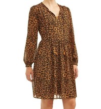 Peasant Chiffon Leopard Print Dress Woman Size Small 4-6 Lined Long Slee... - $12.95