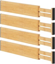 4 Pack Bamboo Drawer Dividers Organizers for Any Room, Adjustable 17.3-22 inches - £25.68 GBP