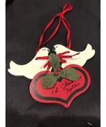 Our 1st Christmas Together Wooden Heart Dove Bird Ornament 4” Vintage Ku... - $9.41