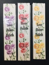&quot;Love Never Faileth&quot; Ribbon Bookmark FBM-3 Gospel Text Line Asst Floral ... - $7.50
