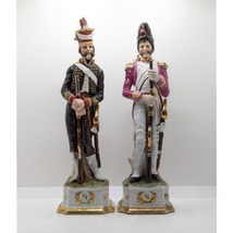 Capodimonte Porcelain Napoleonic Figurines, Soldiers, Hand Painted Pair, Antique - £121.74 GBP