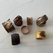 Napkin Rings Mixed  Carved Oak Enamel Painted Mauchline Ware Lot Of 7 Vintage - £74.69 GBP