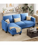 Blue Fabric L-Shaped Sectional Sofa Living Room Couch With Reversible Ot... - $442.09 CAD