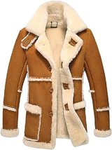 MEN&#39;S TAN SUEDE LEATHER FAUX SHEARLING COAT - ALL SIZES - £109.63 GBP+