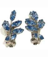 Vintage Wiesner Silver-Tone and Blue Rhinestone Leaf Clip On Earrings - $19.47 CAD