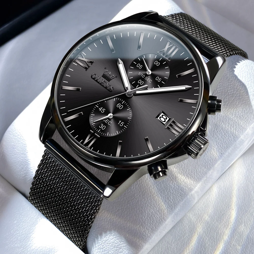 Men&#39;s Quartz Watch Luxury Black Stainless steel Date Luminous Waterproof... - £39.54 GBP