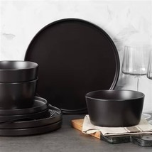 16 Piece Stoneware Dinnerware Set in Matte Black - Service for 4 - $190.86 CAD