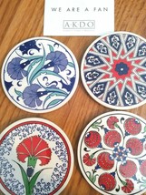 AKDO Ceramic Coaster Set of 4 Round Artistic Blue/Green/Red Images (5th Design) - £20.56 GBP