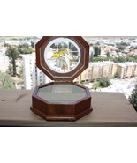Vintage Decorative Octagonal Hinged Jewelry Trinket Box Wood and Glass C... - €32,39 EUR