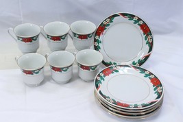 Tienshan Deck the Halls Christmas Salad Plates and Cups Lot of 13 - £33.14 GBP