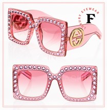 GUCCI Hollywood Forever 0145 Pink Logo Crystal Gg0145 001 Oversized Sunglasses - £716.74 GBP