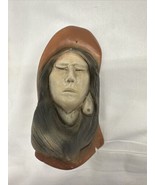 Vtg Native American Statue Figurine Signed Woman Earring Brown Eyes Closed - $42.04