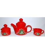 WAECHTERSBACH GERMANY CHRISTMAS TREE RED TEAPOT, CREAMER &amp; SUGAR BOWL WI... - $84.14