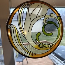 Stained Glass Suncatcher Round Calla Lily Flower White Green Amber Windo... - $34.95