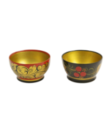 Khokloma Wooden Lacquer Bowls USSR Gold Black and Red Set of 2 1950s - €10,66 EUR