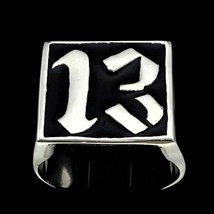 Sterling silver men&#39;s Biker ring 13 Lucky number with Black enamel high polished - £95.92 GBP