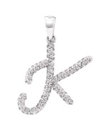 10k White Gold Womens Round Diamond Letter K Fashion Charm Pendant 1/6 Ctw - £167.04 GBP