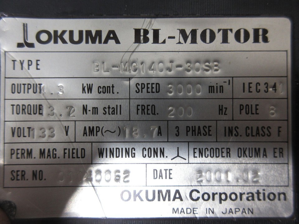 SPECIAL PRICE OKUMA SERVO MOTOR BL-MC140J-30SB ER-J-7200D ENCODER Item image 6