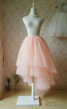 Pink High-low Tulle Skirt Custom Plus Size Women Ruffle Tulle Maxi Skirt image 7