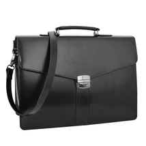 DR474 Men&#39;s Leather Flap Over Briefcase Black - £57.76 GBP