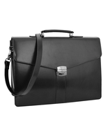 DR474 Men&#39;s Leather Flap Over Briefcase Black - £58.10 GBP